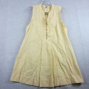 Free People Top Womens Small Yellow Striped Tunic Shirt Sleeveless Lace Boho
